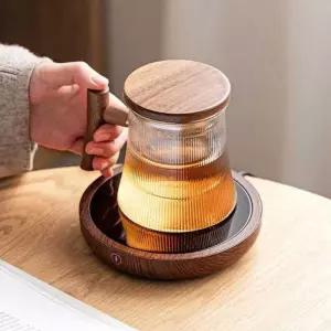 전기 티워머 나무 베이스 티팟 워머 티컵 가열 감성 유리