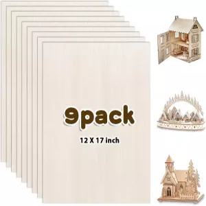 공예용 얇은 합판 목재 시트 9팩 1 /16 16 X 12 베이스우드 자작나무 절단 조각 나무 태우기 DIY 미완성