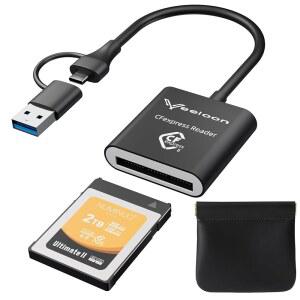 [미국배송] USB 3.2(2세대) 10GBPS 타입 C 및 A 2-IN-1 CF EXPRESS B 리더기 PU 수납 가방 휴대폰 태블릿 노트북 PC용 휴대용 CFE 카드 어댑터 포함