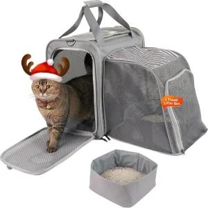 대형 고양이 캐리어 16.5 x11.8 x16.5 자동차 여행용 장거리용 중형 고양이를 위한 부드러운 측면 확장형