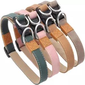 레트로 슈퍼파이버 가죽 애완동물 목걸이 고양이 목걸이(핑크 S 10-16인치 넥)
