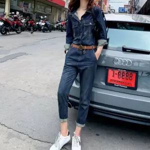 데님 점프슈트 하이웨스트 여름 오버롤