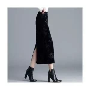 EAMT 여자 H라인 스커트 벨벳 프린트 일자 힙업 추동 미디 EUNG4