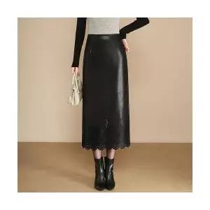 여자 H라인 스커트 에이치 펀칭 PU가죽 일자 가을 겨울 트임 백 힙업 한 걸음 BE4