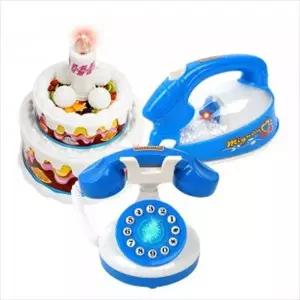 S작동미니가전3종 전화기+다리미+생일케이크 블루