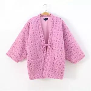 따뜻한 일본 한텐 실내 유카타 겨울잠옷 방한복 깔깔이 커플 B1 딥핑크 다이아몬드 플로럴