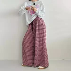 [옷자락]여자 빅사이즈 휘뚜루 체크 맥시 와이드 키큰녀 바지