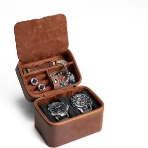 AUKURA 2 슬롯 시계 여행 케이스 정리함 반지 삽입용 하드 상자 커프스 링크 팔찌