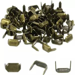 uxcell 50Pcs 황동 가죽 스테이플 공예 벨트 키퍼 연결을 위한 8mm 두 개의 갈래 고리 고정 홀더 브론즈 톤