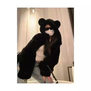 여성용 야구 점퍼 귀 후드 스웨이드 코트 겨울 라이크 밍크털 기모 도톰 CH4