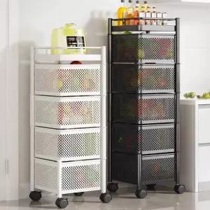 이동식 트롤리 회전 원형 서랍 정리 철제 바구니 선반 트레이 테이블 3단-화