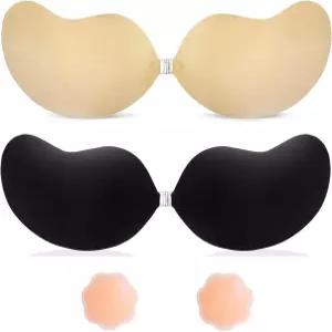 보이지 않는 끈적끈적한 브래지어 스트랩리스 실리콘 스틱 여성 매끄럽게 재사용가능 백리스 2팩 푸시업