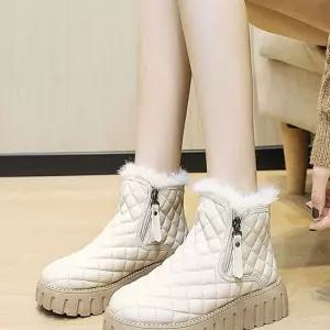 K75 쿠엘라 퀼팅 통굽 털 부츠 여성 겨울 방한화 신발