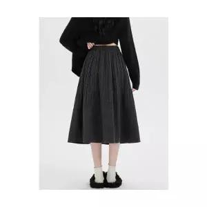 여성 고급세련핏 정장 스커트 도톰한 모직 플리츠 가을 겨울 메일라드 그레이 A라인 미디엄 우산 인기4