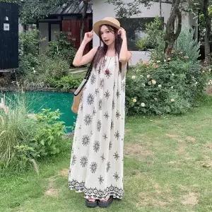 고품질 루즈핏 끈나시 에스닉 원피스 여리여리 청순 심플 학생 (WFK93Q1)