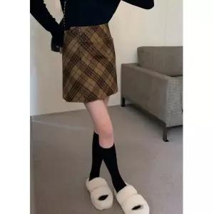 미니코코네 여자 정장 스커트 모직 체크 힙업 가을 겨울 일자 DOS4