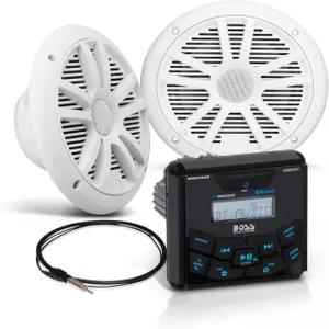 BOSS 오디오 시스템 MCKGB450W.6 6.5인치 스피커 및 해상 보트 게이지 스테레오 - 블루투스 헤드 유닛 CD