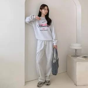 여성 기모 트윈 레터링 맨투맨 카고 팬츠 세트 11PST0464 빅사이즈 루즈핏 오버핏 겨울