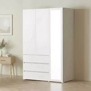 [아씨방가구]마일 터치 행거 3단 서랍+전신거울 옷장 세트 1200