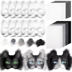 스티넬링 DIY 테리안 마스크 키트 블랭크 고양이 마스크와 펠트 원단 시트 플러시 인조 모피 메쉬가 포함된