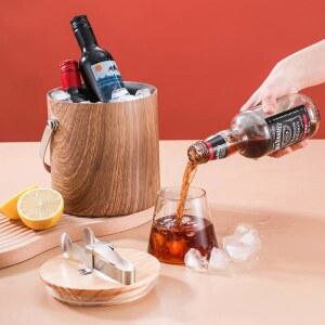 위스키 얼음통 아이스버킷 양주 와인 바스켓 뚜껑 무늬나무 복숭아 나무 4L 얼음바구니