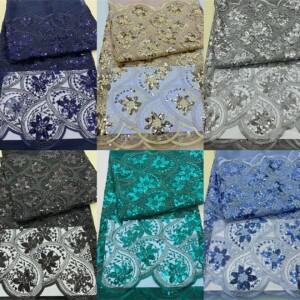 1야드 웨딩 드레스 이브닝 가운 재봉호환  배경 천  원단 3D 멀티 컬러 스팽글 꽃 자수 레이스