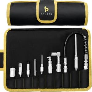 포니아 9 PCS 그리스 건 커플러 팁이 포함된 퀵 커넥트 액세서리 키트 12인치 플렉스 호스 롤업 케이스