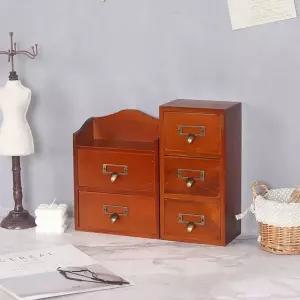 엔틱 인테리어 우드 화장품정리함 브라운 민트 원목 화장품정리대