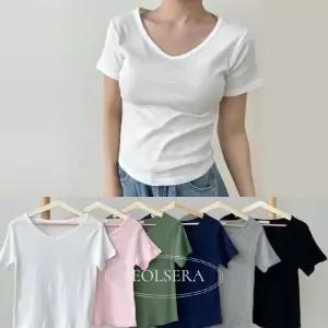 1+1 베이직 면 스판 깊은 브이넥반팔티