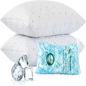 드림푸드 쿨링 베개 퀸 사이즈 2종 세트 추가 충전재 포함 100 파쇄 메모리 폼 세척 가능한 커버 옆구리 배