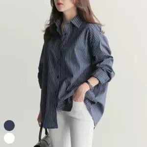 여성 루즈핏 디자인 세로 스트라이프 데일리 셔츠