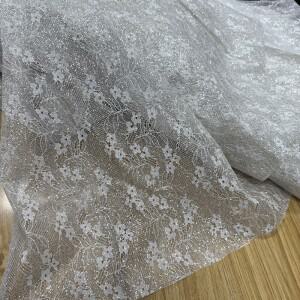 작은 꽃무늬 핫 실버 파우더 글리터 메쉬 원단 웨딩 드레스 베이스 디자인 레이스 천 DIY