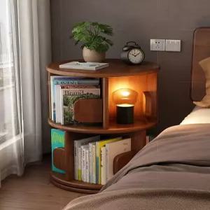 원목 회전 책꽂이 책장 이동식 원형 선반 거실 수납