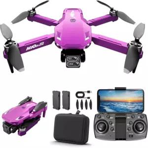 카메라 드론 2k 원키 이륙초보자용 FPV RC 헤드리스 모드 3단 속도 360° 플립 미니 2대 퍼플