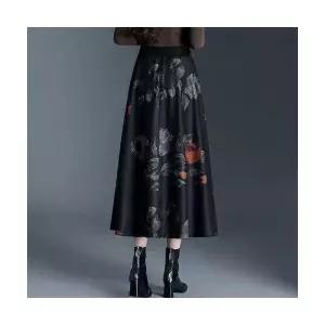 템퍼티샵 여성 양면 프린트 A라인 스커트 가을 겨울 하이웨스트 슬림핏 중기장 플리츠 롱 SOH4