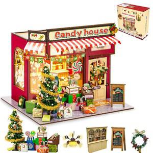 DIY 미니어처 하우스 키트, 크리스마스 인형 집 LED가 있는 작은 집, 빌리지 세트, 3D 나무 퍼즐 미니 하우스, 공예품 선물