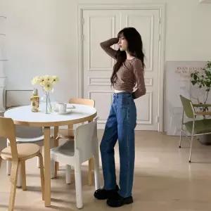 여성 사계절용 하이웨스트 밴드컷팅 데님팬츠