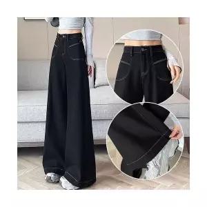 여성용 와이드 청바지 블랙 부츠컷 데님 배기핏 슬림핏 가을 겨울 기모 하이웨스트 배형 슬리퍼 KS4