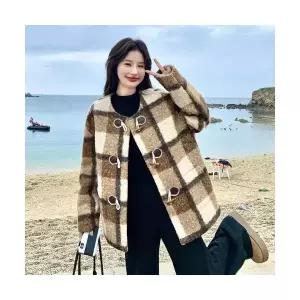 여성 모직코트 체크 퀼팅 모직 코트 겨울 OP4