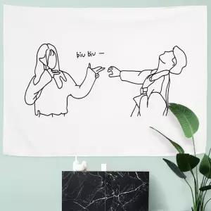 대형 패브릭 포스터 사랑의총알 L천 커튼 그림 감성 인테리어가리개 바란스 커텐