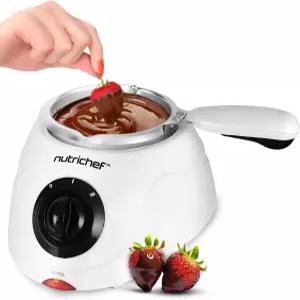 뉴트리셰프 전기 퐁듀 냄비 25W 초콜릿 멜팅 워머 88온스 용량 따뜻한 디핑 기능 유지 및 탈착식 버터 치즈