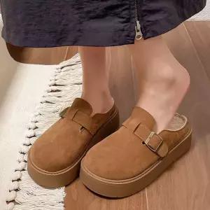 여성 외출 사무실 내부 기모 안감 두툼 키높이 굽 겨울 방한 슬리퍼실내화 층간소음방지 실내용 남성 털화