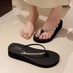 반짝이 웨지힐 쪼리 발편한 키높이 슬리퍼 데일리통굽쪼리 높이쪼리 데일리룩 바캉스 해변신발 큐빅 짝이