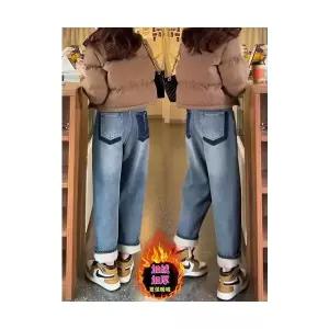 엘럽 여성용 배기핏 청바지 기모 배기 하이웨스트 가을 겨울 스판 슬림핏 와이드 바지 박템4