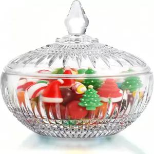 칸푸라 600ml /21온스 큰 유리 캔디 접시 뚜껑 투명 크리스탈 병 장식용 웨딩 뷔페 파티 크리스마스 홈