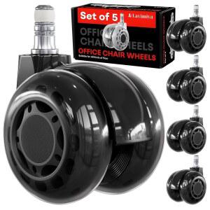 라비미야 사무실 의자 바퀴, 2.5인치 듀얼 고무 교체 바퀴 하드우드 바닥 카펫용 캐스터 책상용 게임용 컴퓨터 세트 5개 블랙
