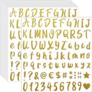 웨이노다 810장 10장 셀프 접착 글리터 골드 레터 스티커 알파벳 번호 표지판용 데칼 우편함 노트북 창문
