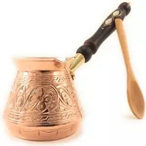 ACI 시리즈중간13 플로즈 나무 손잡이가 있는 가장 두꺼운 단단한 각인 구리 터키 그리스 아랍 커피 포트