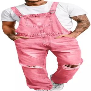 런카티 남성용 데님 빕 오버롤 리핑 진 패션 조절 스트랩 히피 디스트레스 점프수트