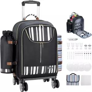 4인용 시디오어 트롤리 피크닉 백팩 담요 및 식기 세트 분리 가능한 와인 파우치 해변 바비큐 캠핑 여행